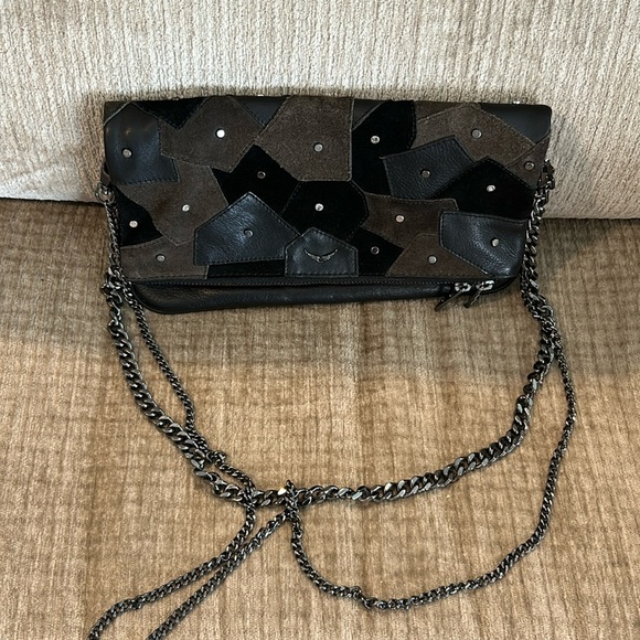 Zadig and Voltaire black studded, leather bag with suede accent from France - Picture 1 of 10